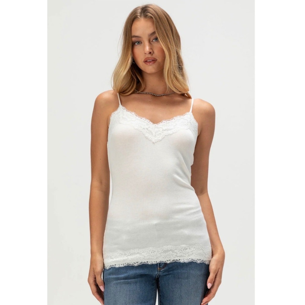 New Mix Camisole Women 1XL White Lace Trim Tank Top Spaghetti Strap Y2K Slim Fit